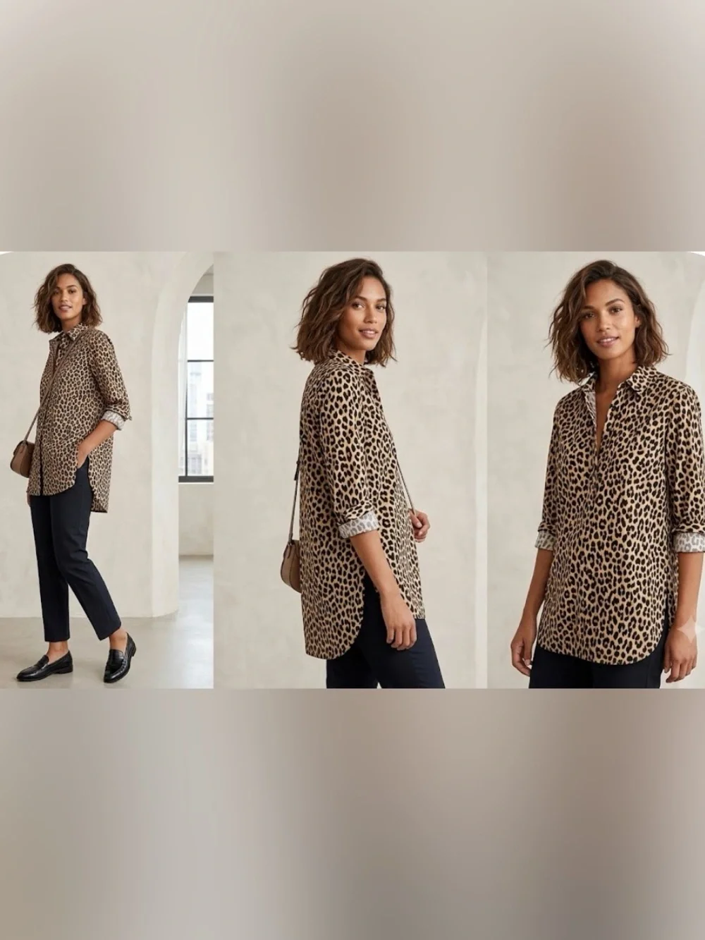 J. Crew Leopard Print Button-Down Tunic in Beige and Black